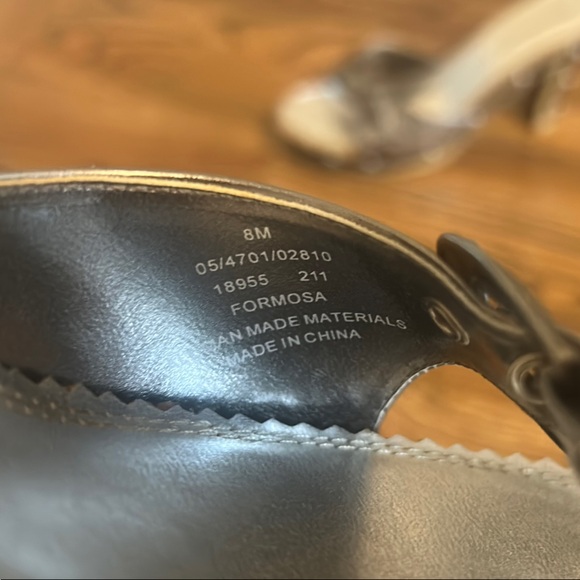 Pierre Dumas Silver Mules with Wedge Heel and Decorative Strap - Picture 8 of 9